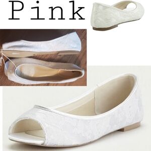 Pink brand white lace bridal flat. Sz 9